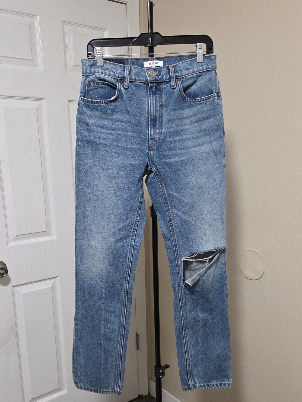 Re/Done Straight Light Blue Distressed Women's Jeans